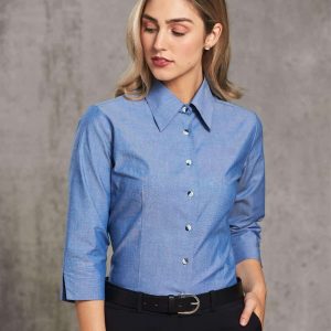 Winning Spirit Ladies' wrinkle free chambray shirt 3/4 sleeve