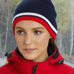 Winning Spirit Knitted 100% acrylic contrast stripes beanie