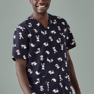 Biz Care Mens Printed Best Friends Scrub Top