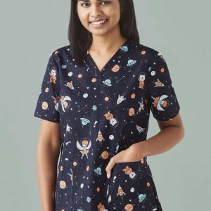 Biz Care Womens Printed Space Party Scrub Top