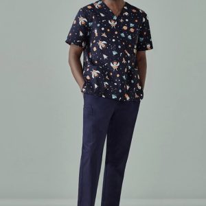 Biz Care Mens Printed Space Party Scrub Top
