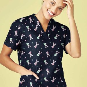 Biz Care Womens Easter V-Neck Short Sleeve Scrub Top