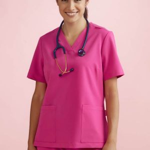 Biz Care Womens Pink V-Neck Scrub Top