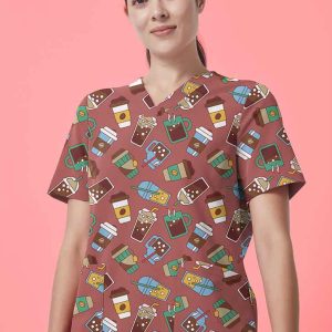 Biz Care Womens V-Neck Printed Scrub Top
