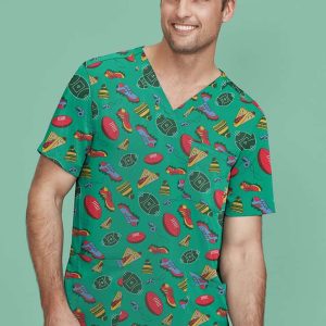 Biz Care Unisex V-Neck Printed Scrub Top