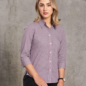 Benchmark Ladies' Two Tone Mini Check 3/4 Sleeve Shirt