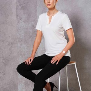 Benchmark Ladies' V-neck with Tab S/S Knit Top