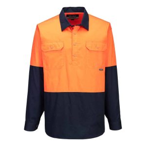 Portwest Canberra Hi-Vis Lightweight Contrast 1/2 Button Class D Shirt L/S