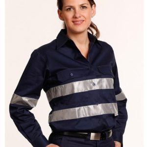Aiw Ladies HiVis Cotton Drill Long Sleeves Work Shirt with 3M Reflective Taps