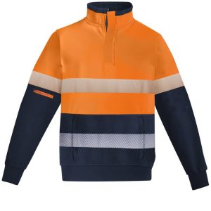 Syzmik Mens Orange Flame Hi Vis 1/4 Zip Brushed Fleece Pullover - Hoop Taped