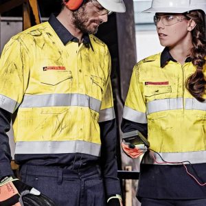 Syzmik Mens Red Flame Hi Vis Shirt - Hoop Taped