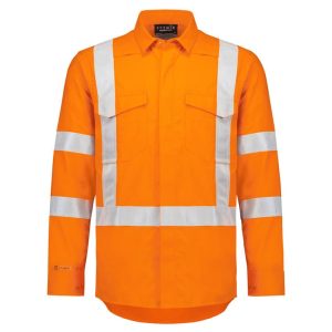 Syzmik Mens Orange Flame Lightweight Ripstop X Back Taped Shirt
