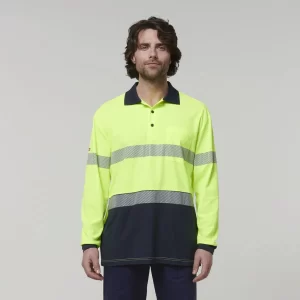 Mens Long Sleeve Hi Vis Taped Polo