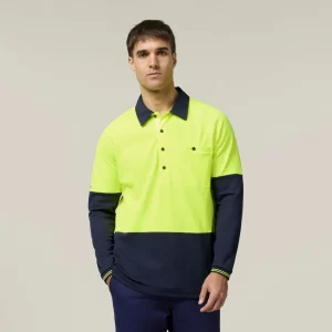 Hi-Vis 2 Tone Vented Long Sleeve Polo