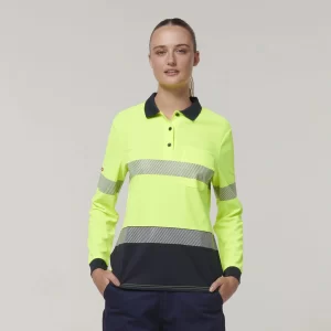 Womens Long Sleeve Hi Vis Taped Polo